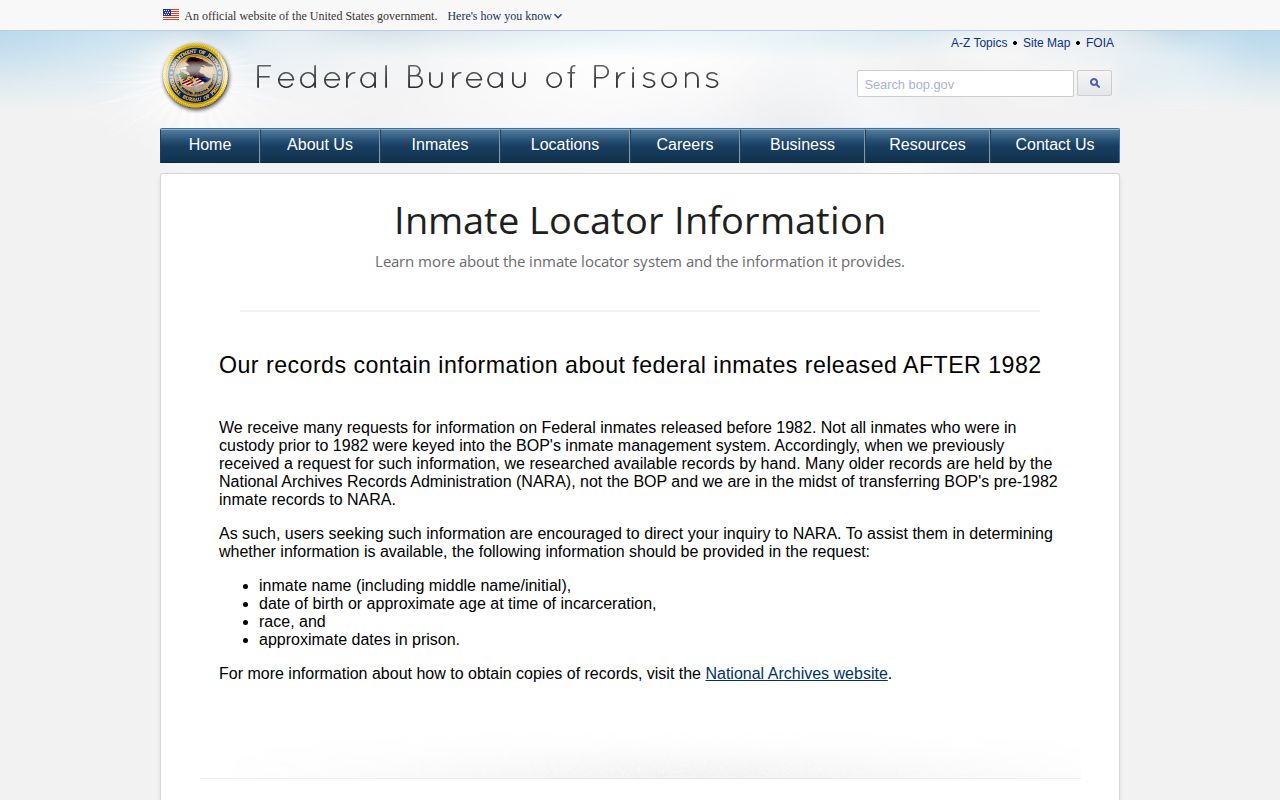 Juab County federal released inmate record interpretation