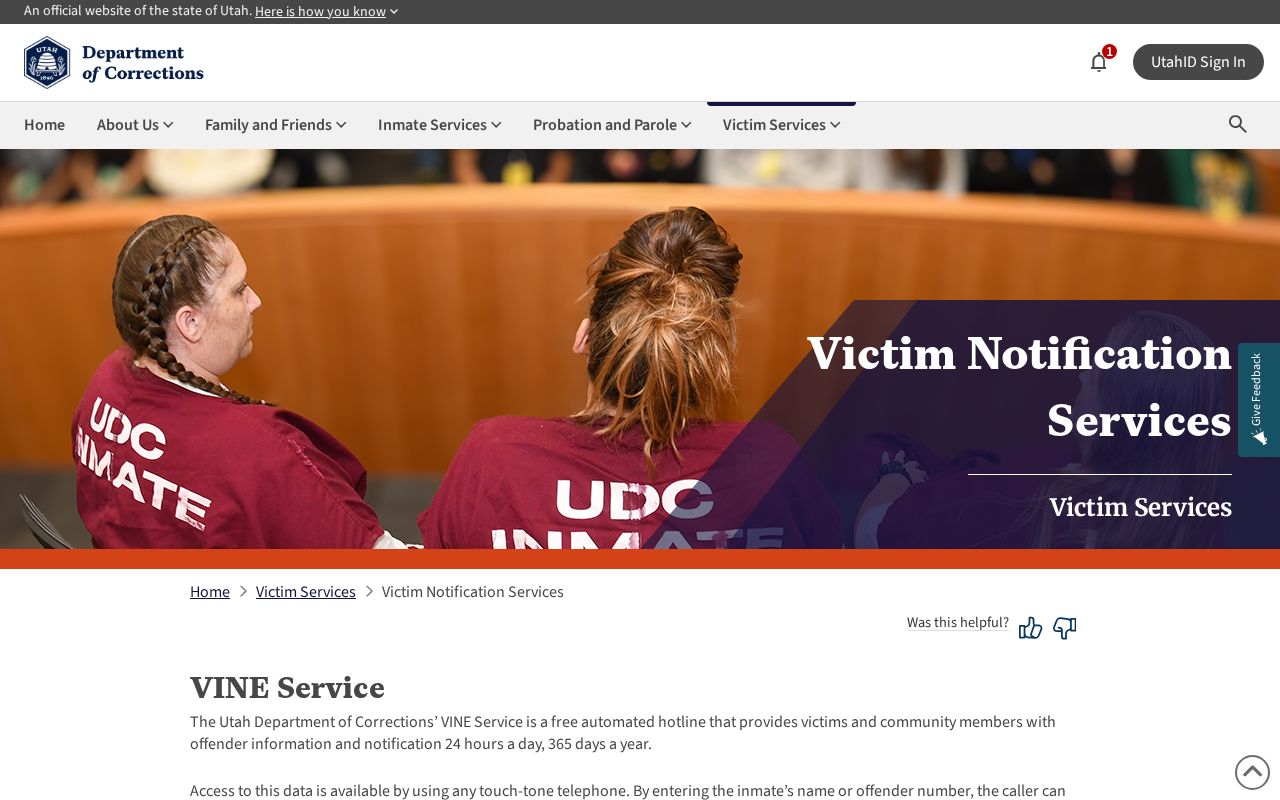 Juab County UDC VINELink release notification information