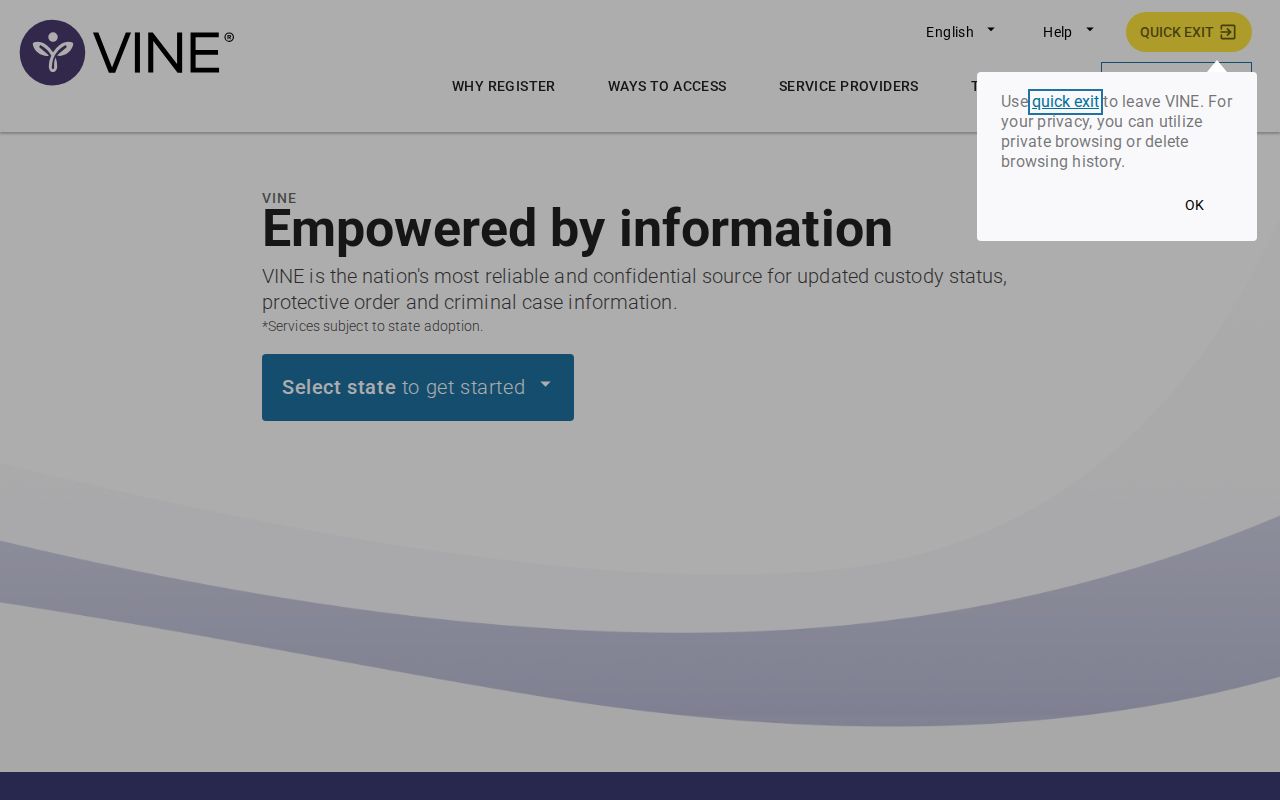 Juab County VINELink inmate check Utah selection screen
